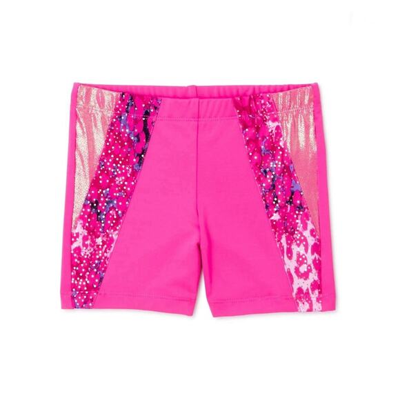 Danskin Pink Foil Inset Elastic Waist Dance Gymnastic Bike Shorts Size M 7-8 - Picture 1 of 6